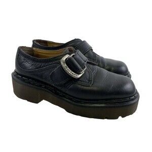 Dr Martens 8314 Platform Monk Strap Loafer Vintage MIE Buckle Black Leather UK
